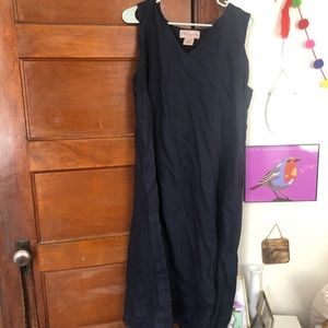 100% navy linen midi dress